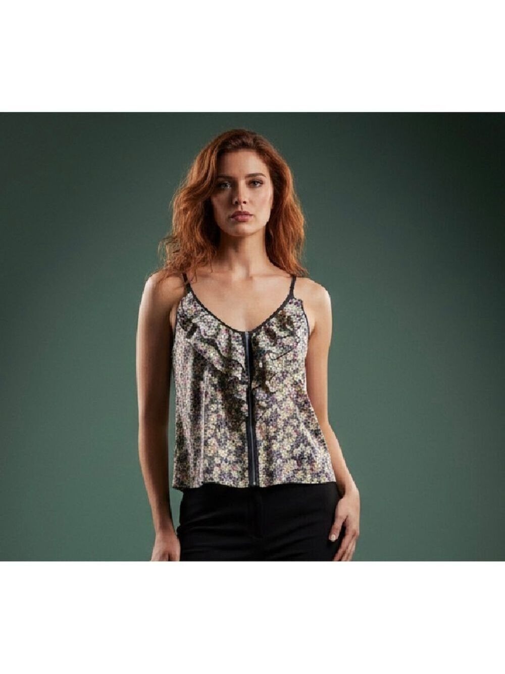 Mark. Floral Ruffle Camisole XL Multi-color Black